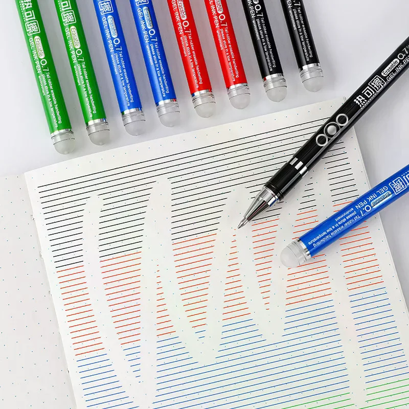 4PCS Heat Erasable Pens Bullet Nib Colored Gel Pen 0.7MM Smooth Writing Black Blue Red Green Ink Heat Sensitive Pens