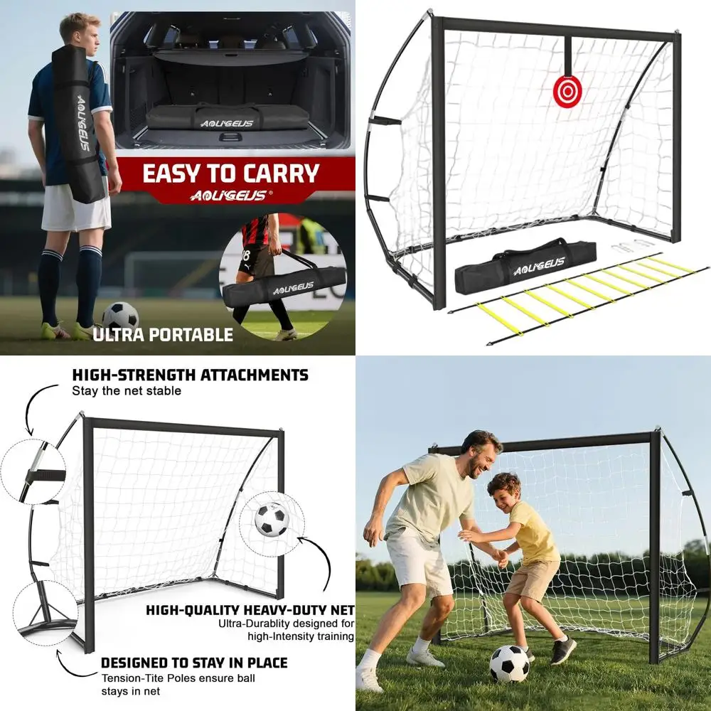

Youth and Adult Portable Soccer Goals with Net, Ground Stakes, Soccer Target, and Agility Training Kit