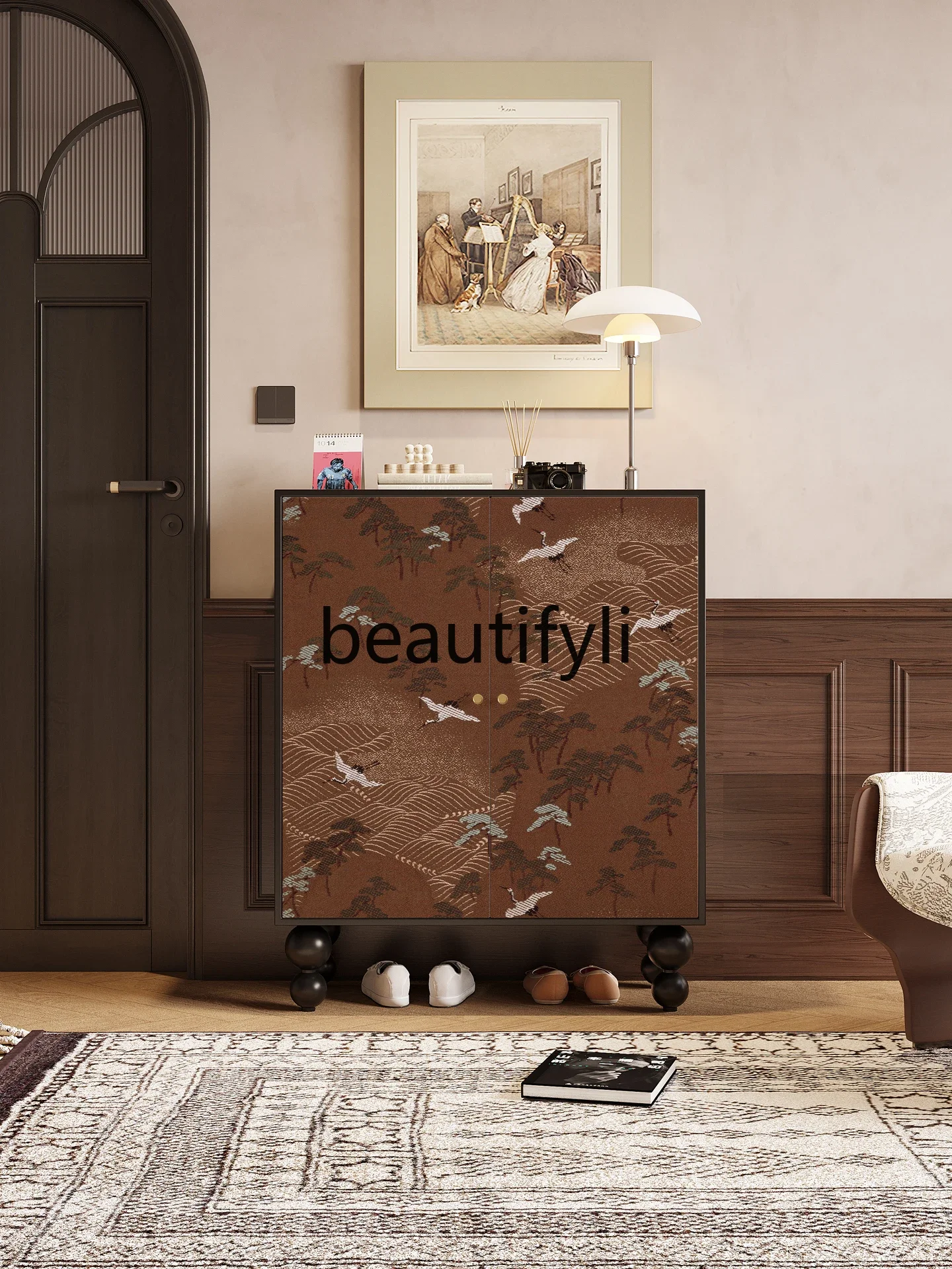 

53Medieval solid wood shoe cabinet, living room storage, household storage locker, decorative entrance cabinet