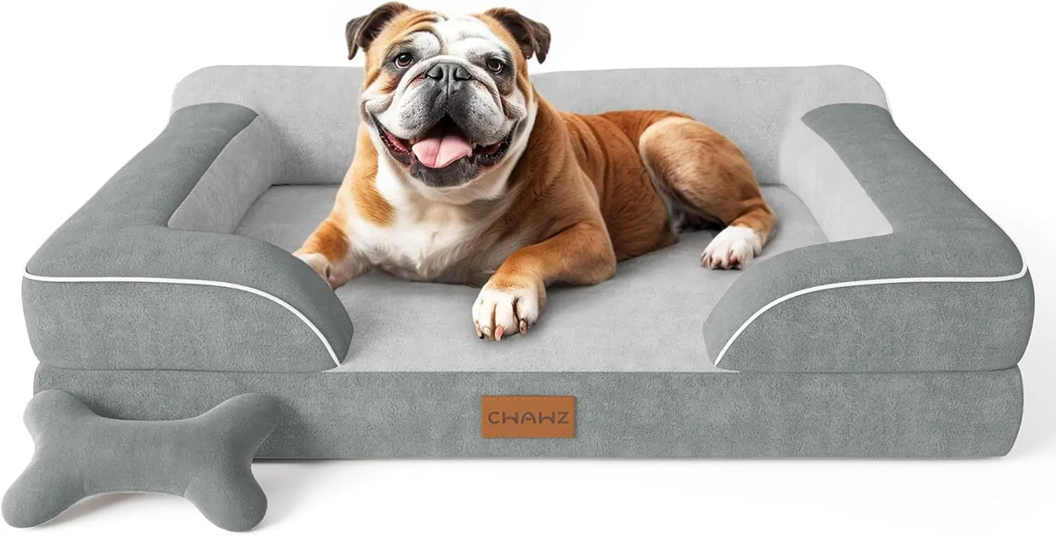 

Orthopedic Cooling Gel Memory Foam Dog Bed for Large Dogs, Waterproof Washable Cover with Toy