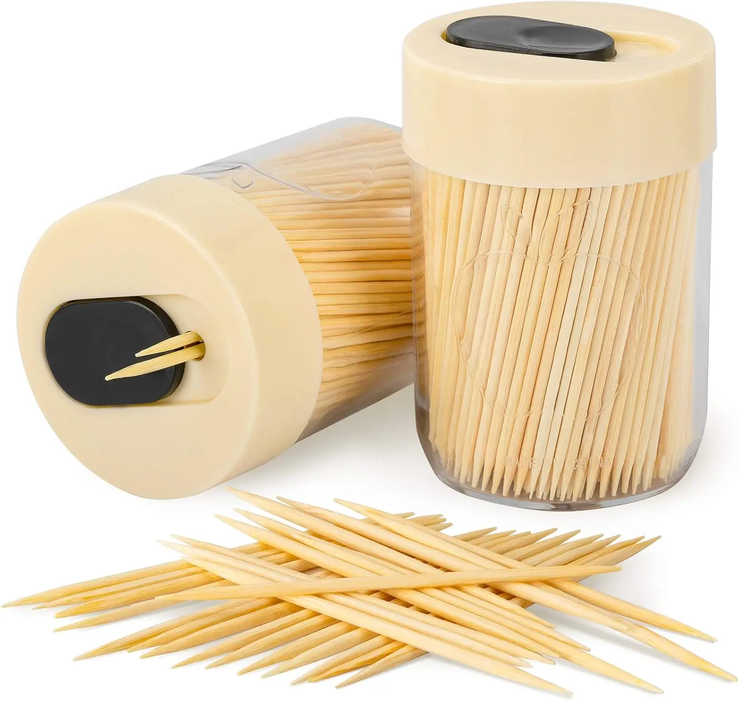 

Sturdy Toothpick Holder with 800 Natural Bamboo Toothpicks for Teeth Cleaning, Unique Home Decor, 2 Pack