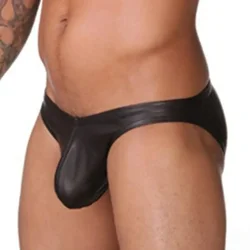 PU Leather Underwear Men's Jockstrap Briefs G-string Thong Sexy Erotic Lingerie T-back Penis Pouch Bikini Metal Ring Homme