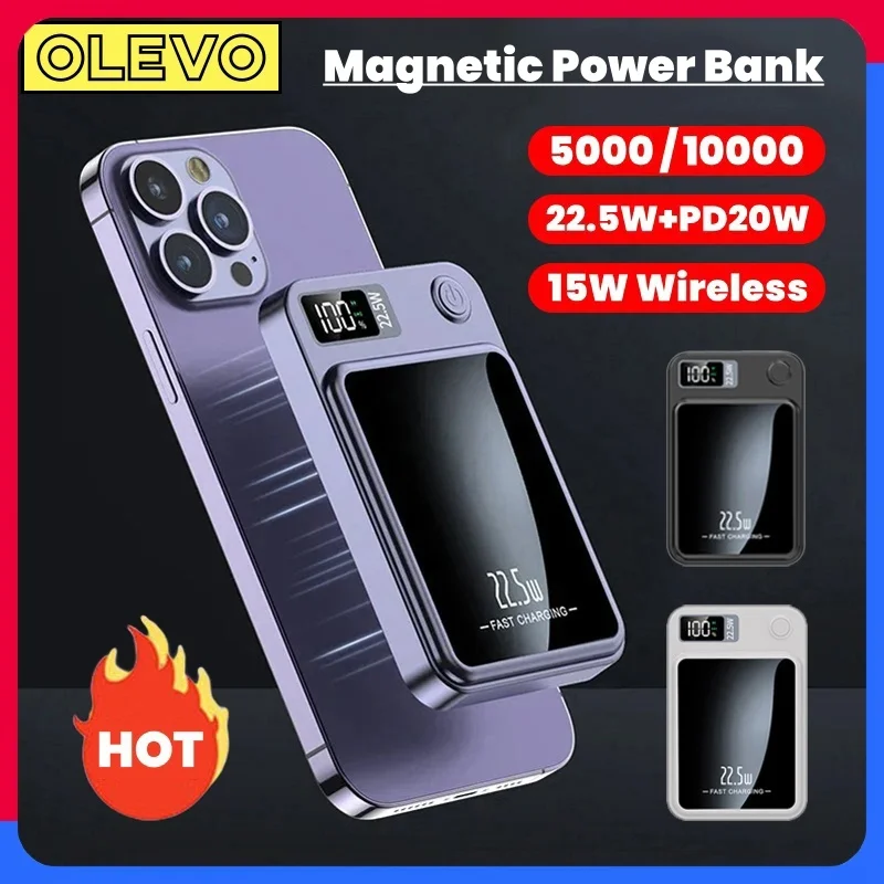 

New 10000mAh Magnetic Powerbank 15W Wireless Fast Charger For iPhone Xiaomi Samsung External Battery Pack For Magsafe Power Bank