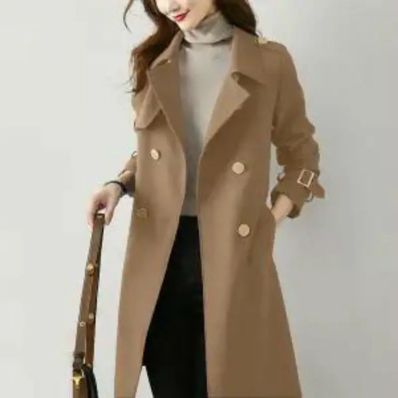 Autumn and Winter Collection with Lining Thin Windbreaker Fashionable Women's Slim Fit Long Jacket Temperament Blazer