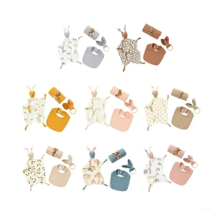 

F19F Newborn Baby Gift Set Burp Cloth Security Blanket Infant Mood Soothing Drool Bi