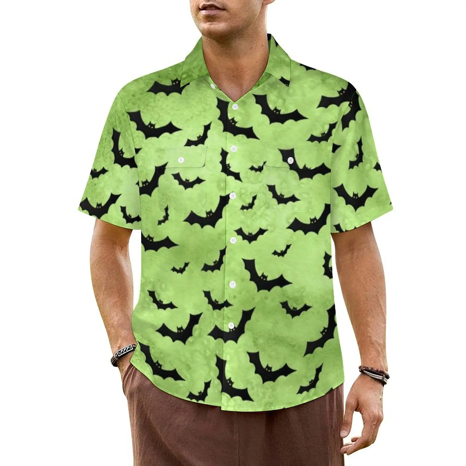 

Black Bats Scattered Beach Shirt Men Halloween Bat Print Vintage Casual Shirts Hawaiian Short Sleeve Stylish Oversized Blouses