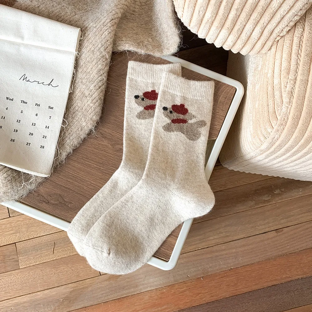 

1 пара милых мягких шарфов, шерстяные носки для щенков, толстые противоскользящие зимние теплые носки, напольные носки для сна с героями мультфильмов для женщин и девочек