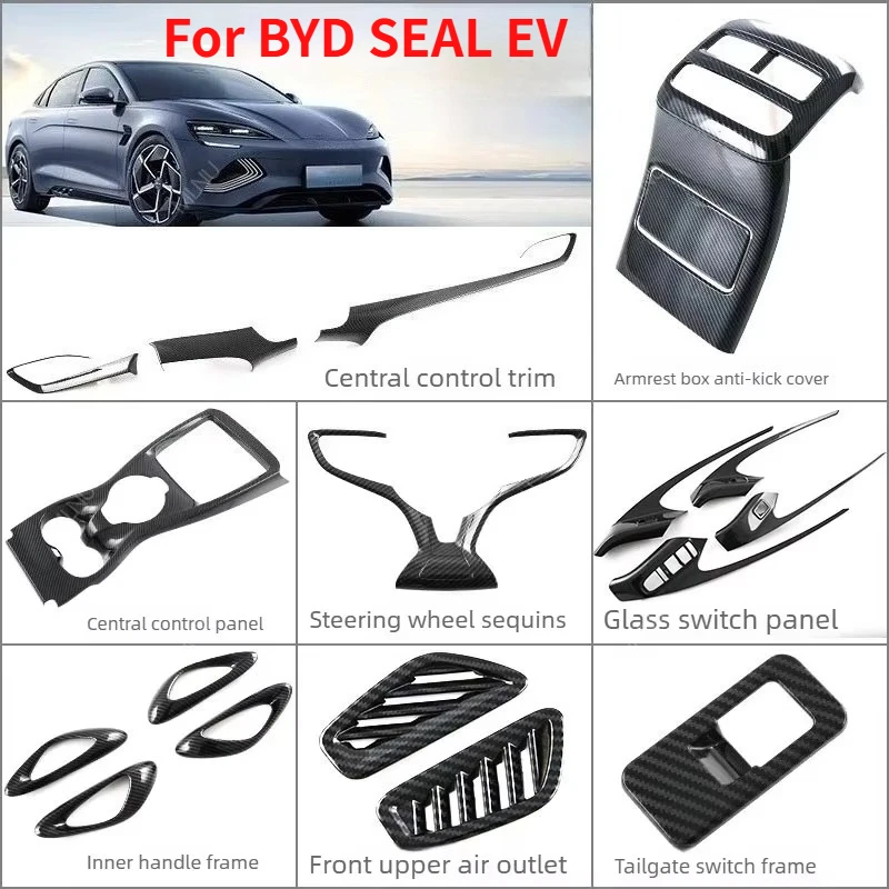 For BYD Seal EV 2023+ Center Console Panel Cover Carbon Fiber Pattern Sticker Custom Fit For Original Car Interior  Accessories