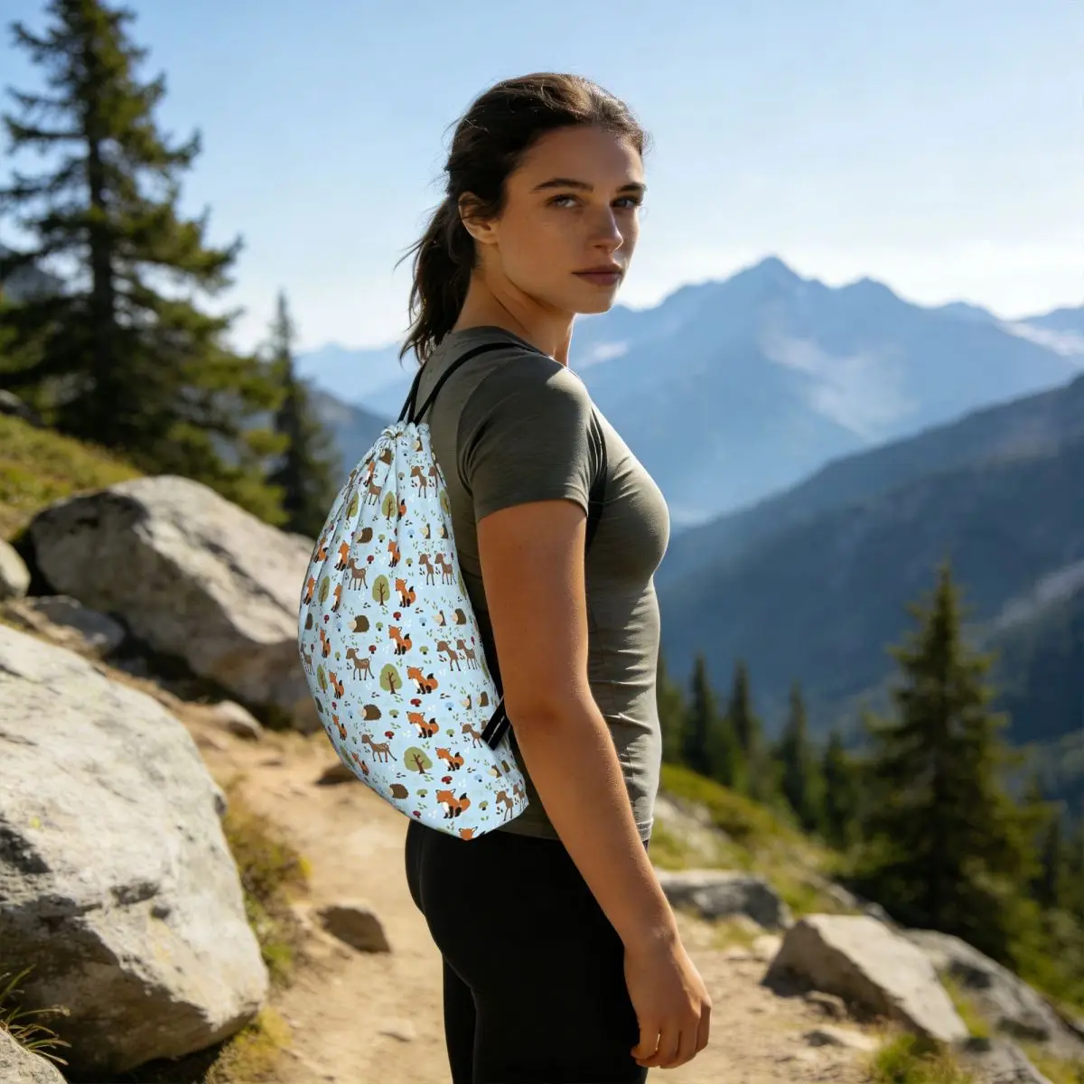 Forest Little Animals Pattern Backpacks Multi-function Drawstring Bundle Pocket Sports Bag Book Bags for Travel Students