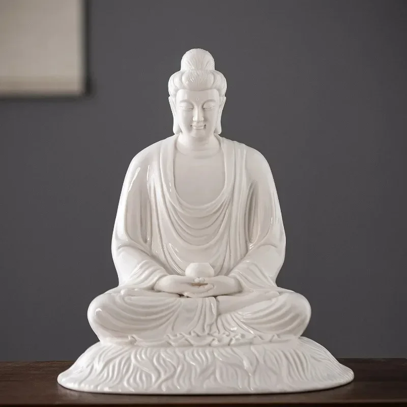 New Chinese Sakyamuni Buddha Ceramics Dahi Rulai Buddha Amitabha Home Offering Zen Buddha Statue Ornament