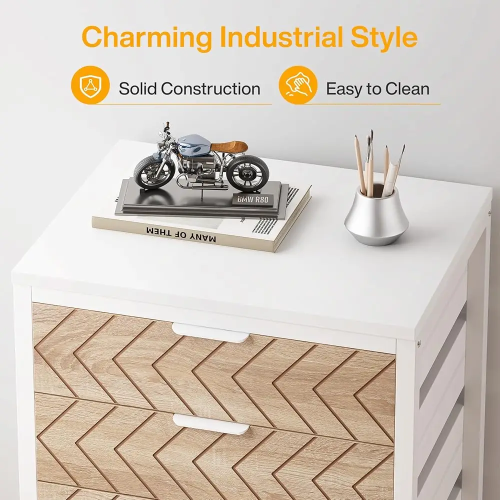 Lemari Arsip 5 Laci, Unit Laci Penyimpanan Bergerak Kayu, Kabinet Kantor Industri dengan Laci & Roda, Dudukan Printer Bergulir