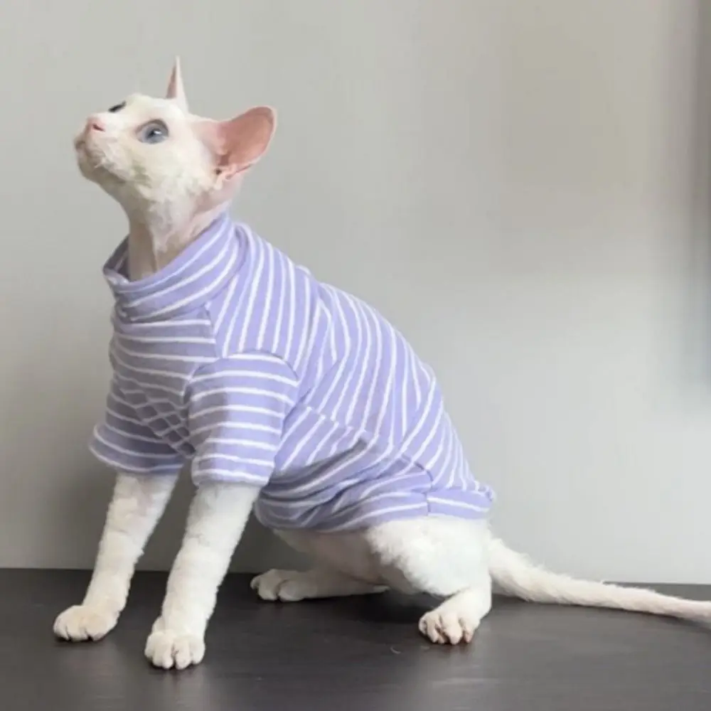 Suprimentos para gatos roupas para gatos macio quente gato listrado macacão gato duas pernas roupas sem pêlos camisa base para outono inverno