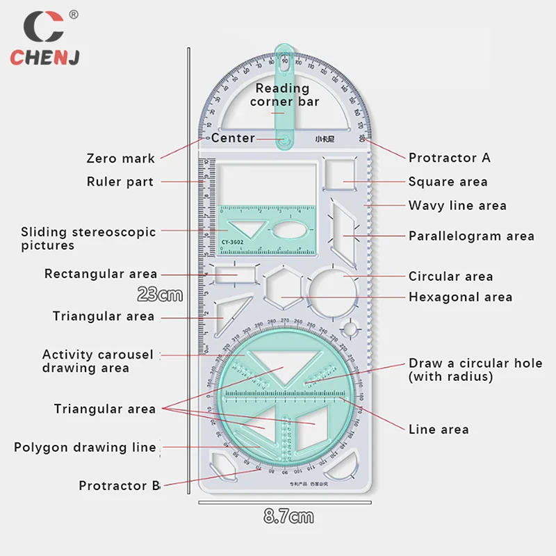 School Multifunctional Primary School Activity Drawing Geometric Ruler Triangle Ruler Compass Protractor Set Measuring Tool