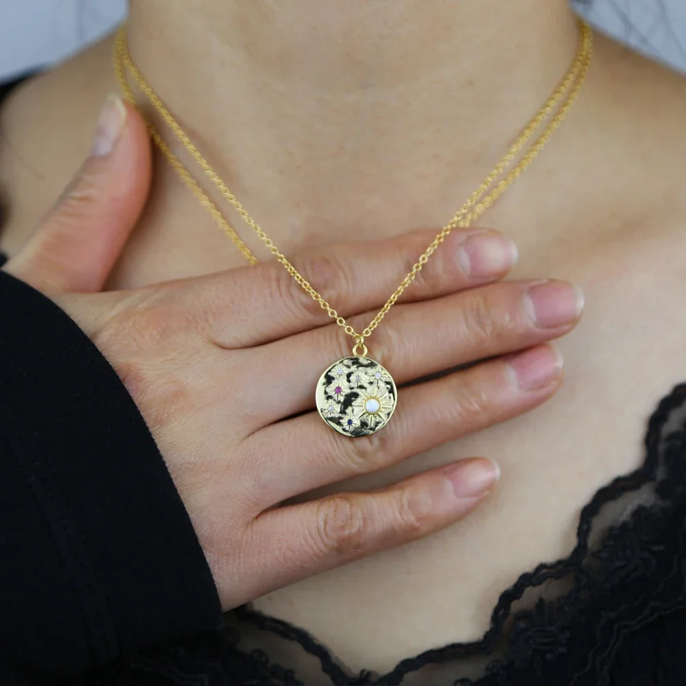 جديد هندسية جولة عملة قلادة مطروق قطعة أوبال تشيكوسلوفاكيا الشمال دلاية شكل نجمة سحر قلادة مجوهرات هدية الكريسماس لصديقة #4