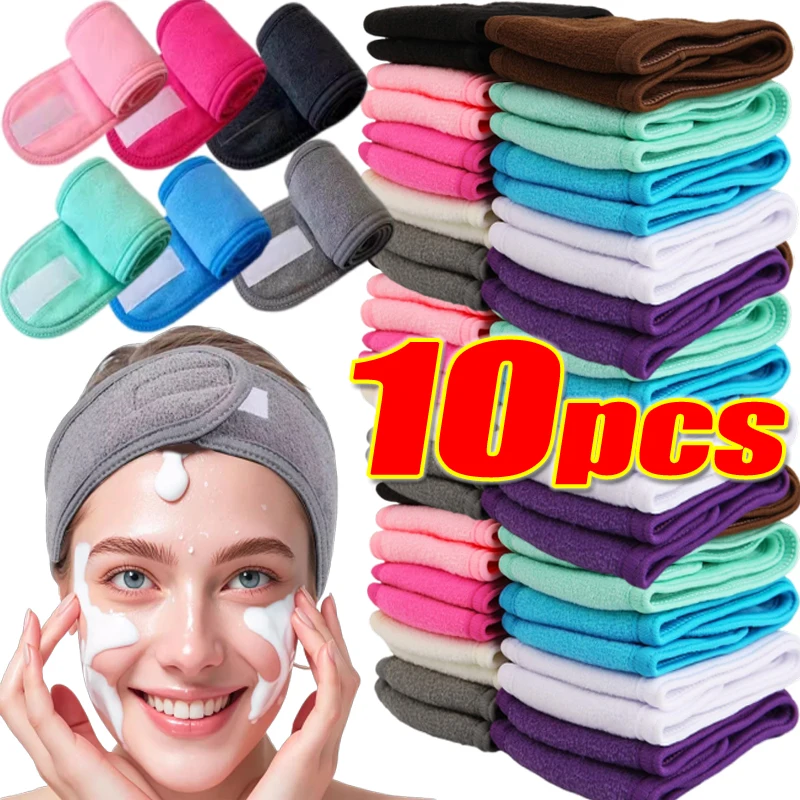 10 pçs ajustável spa ampla bandana para mulheres yoga banho chuveiro maquiagem lavagem rosto cosméticos cabeça banda toalha macia acessórios para o cabelo