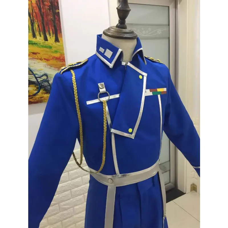 Anime Roy Mustang Costume Cosplay Halloween Cintura uniforme militare blu per uomo imposta dimensioni personalizzate