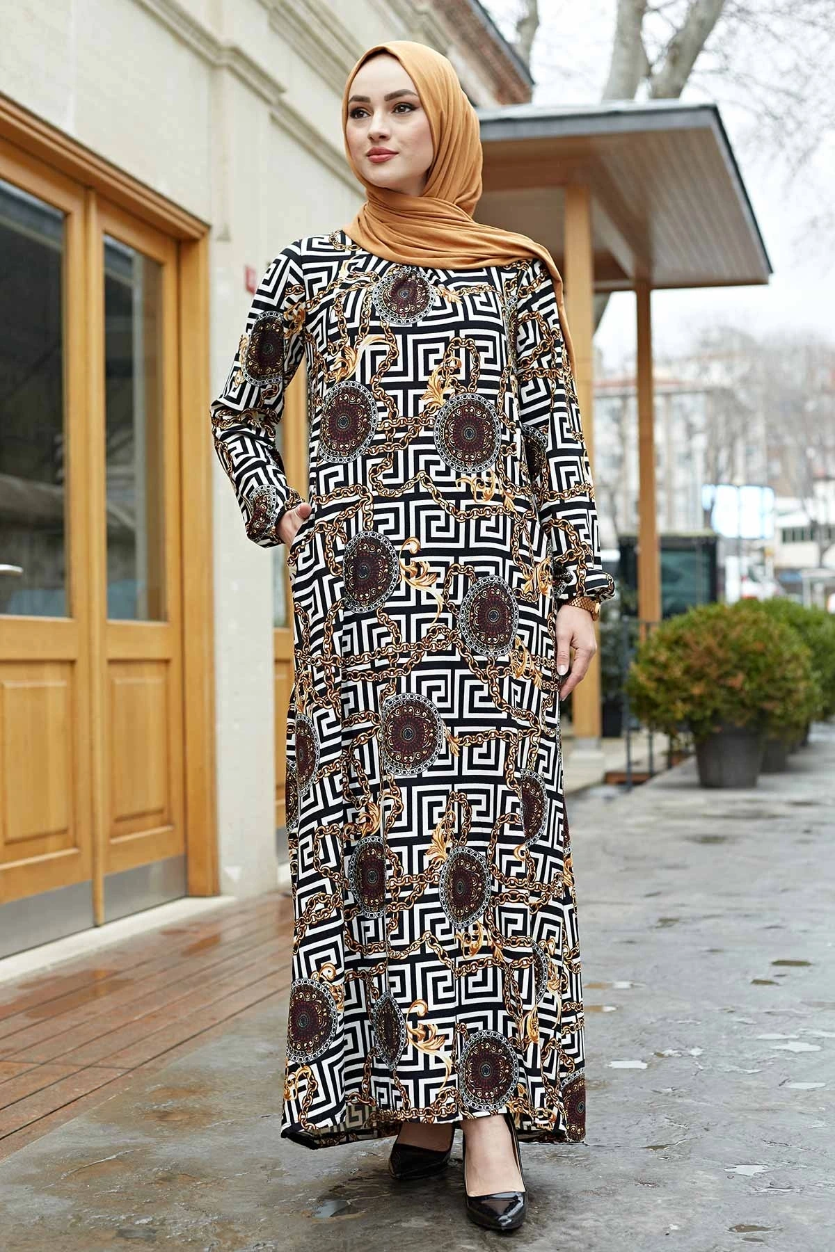 Patterned Dress FRZ- -Winter Autumn 2021 Muslim Women Hijab headscarf Islamic Turkey