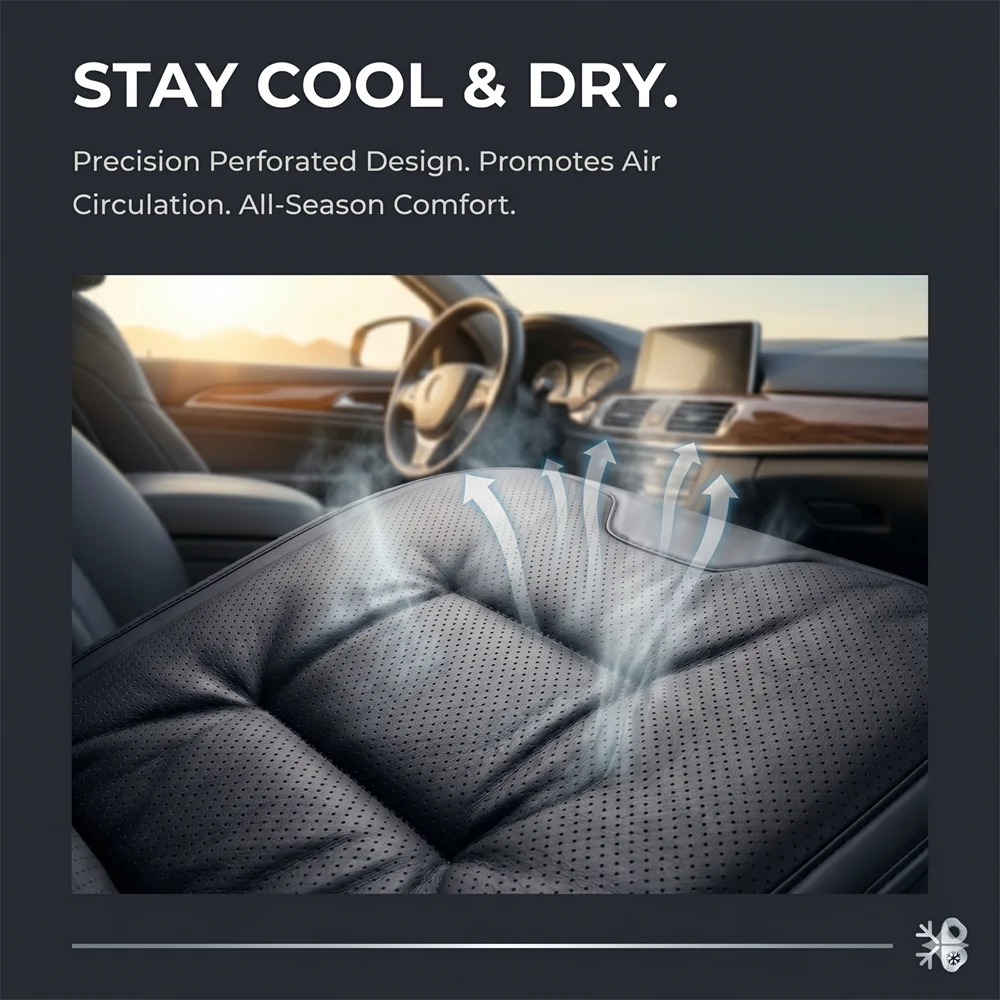 Coole Autositzkissen, Sommer-Leder-Belüftungsmatte, atmungsaktives ergonomisches Sitzkissen, Kühlmatte für lange Fahrten – Detail 4