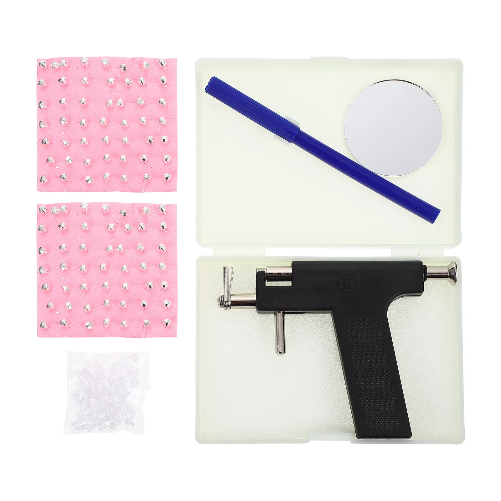 

1 set Stainless Steel Ear Piercing Kit with Earrings for Ear Nose Navel Black Color Portable Body Tool Salon Home Use