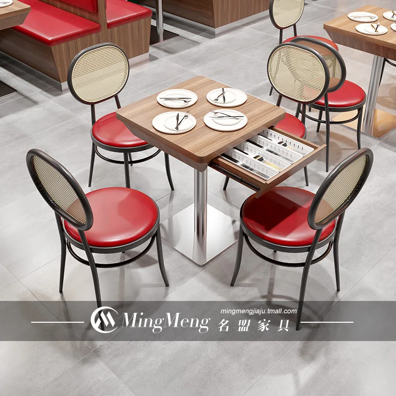 *#g forModern Leisure Wooden Rattan Chairs Metal Frame Legs PU Seat Restaurant Dining Chair*
