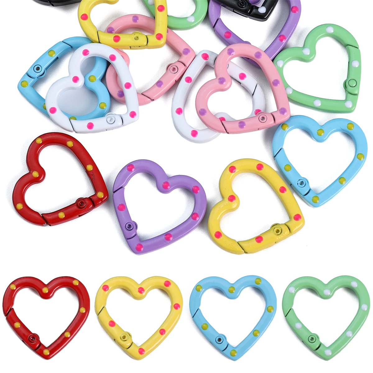 1pc Metal Heart Ring Spring Clasp Carabiner 25mm Keychain Clips Hook Dog Chain Diy Jewelry Buckle Connector Supplies view 2