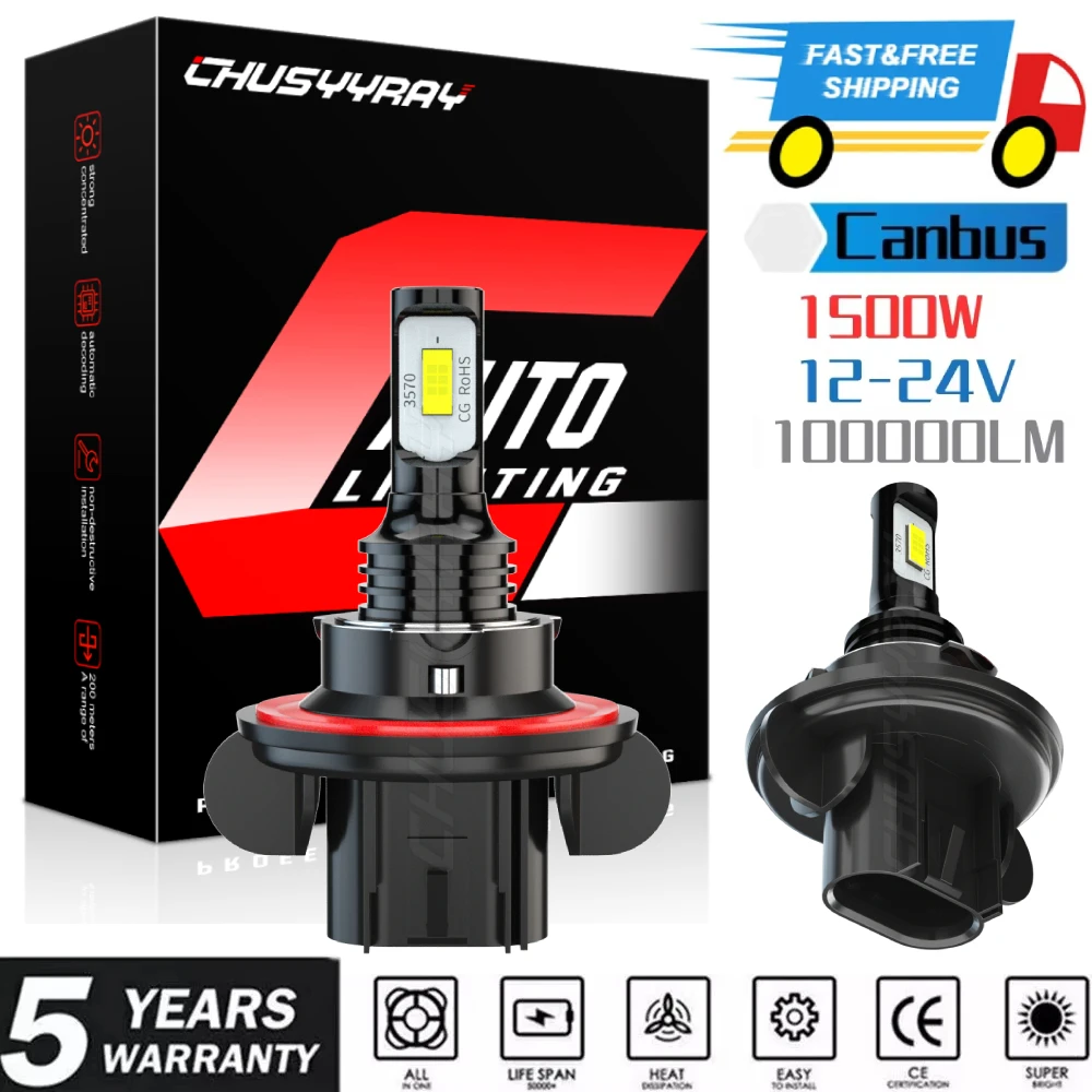 

2pcs H13 9008 LED Headlight Hi/Lo Beam Bulbs Kit Canbus 6000K 100000LM 500% Super Bright White Bulbs 1:1 Same Size Plug & Play