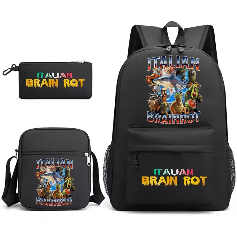 

Funny Italian Brainrot Backpack Pencil Case Shoulder Bags 3pcs Set Tung Tung Tung Sahur Backpack Boys Girls Schoolbag Mochila