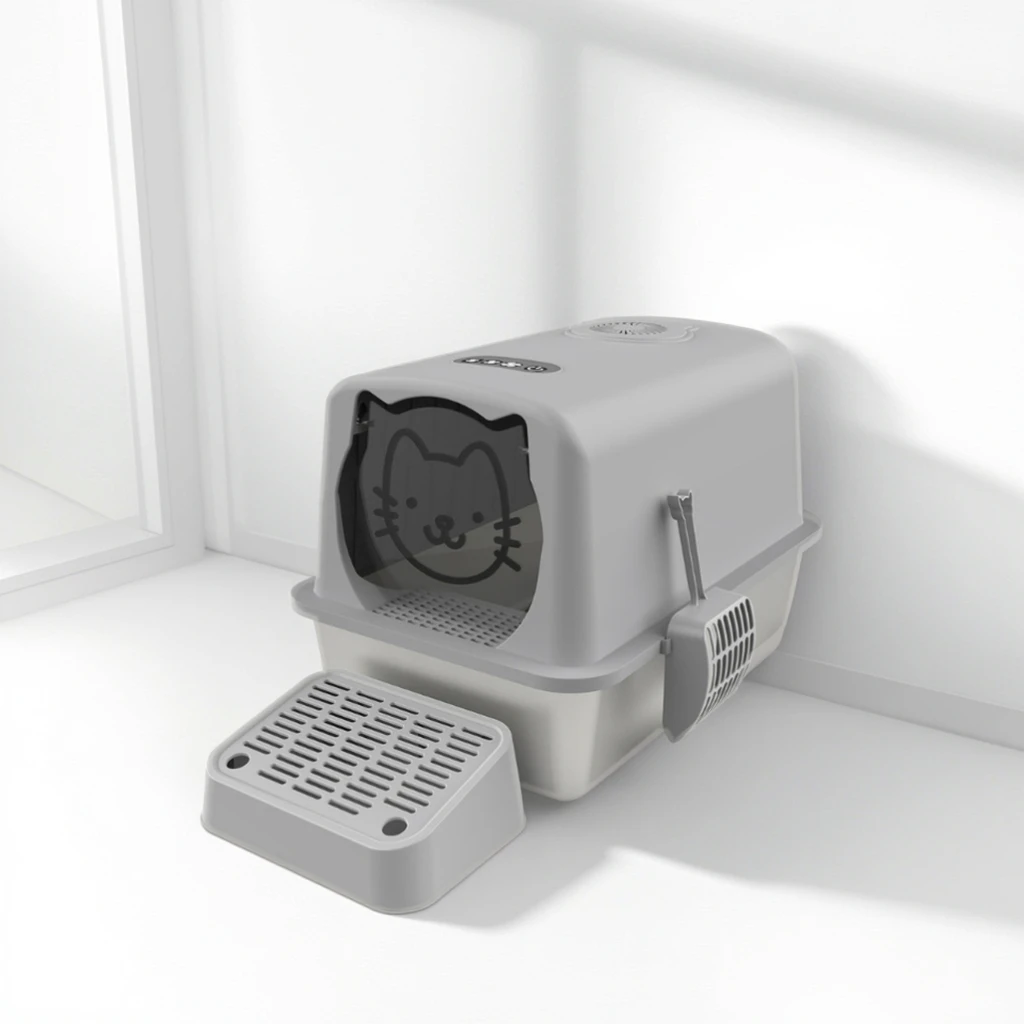 

Extra Large Stainless Steel Cat Litter Box with Easy Clean Feature New XL Lid for Big Cats Enclosed Removable Litter Tray