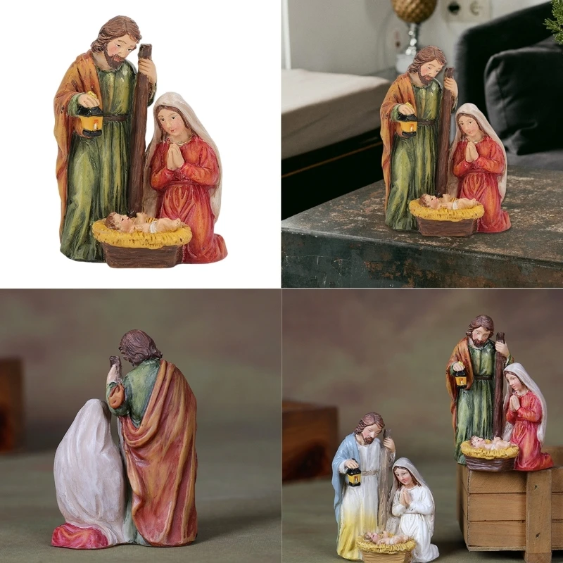 Nativity Scene Holy Family Figurines Statue Ornament for Christmas Indoor Tabletop Decoration and Religious Gift Giving B03E