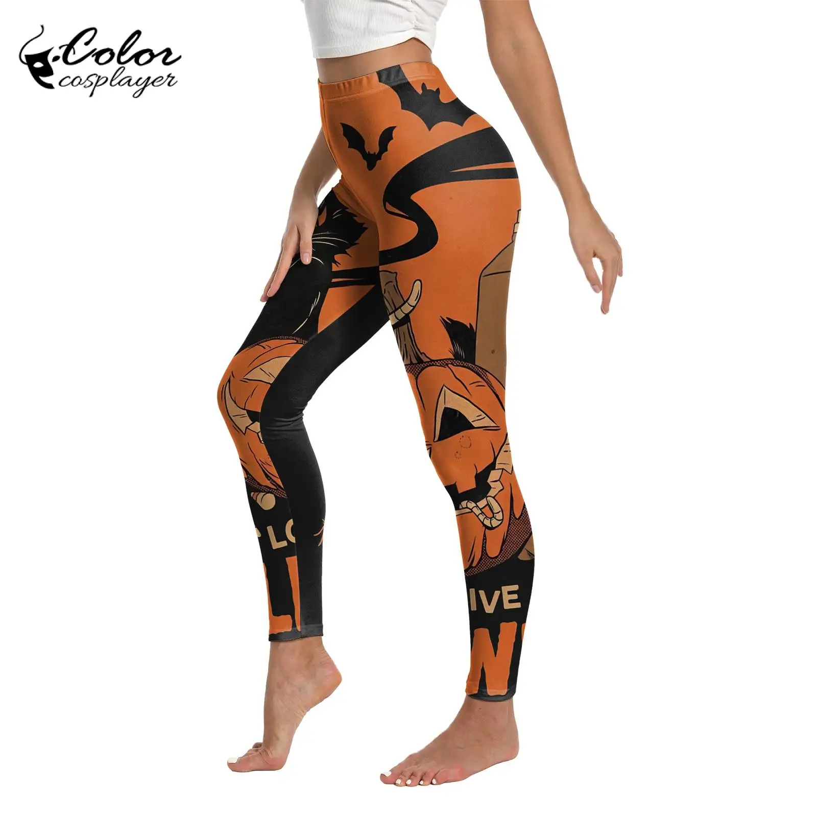 Legging Cosplayer Elastic para Mulheres, Padrão De Abóbora, Calças De Festa, Traje De Cosplay De Carnaval, Calças De Yoga, Leggings De Férias