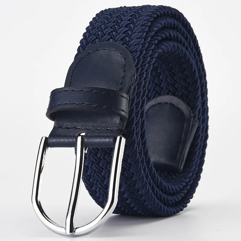 

New Design Navy Blue Black Men Belt Very Popular 105cm Korean Elements Luxury Woven Stretch Casual Alloy Buckle Needle Elastic