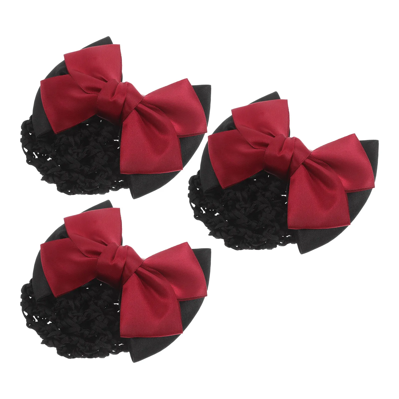 3Pcs Elastic Hair Snood Net with Bow for Women Girls Cloth Bun Hair Net Bag Cool Comfortable Office Party Date Professional