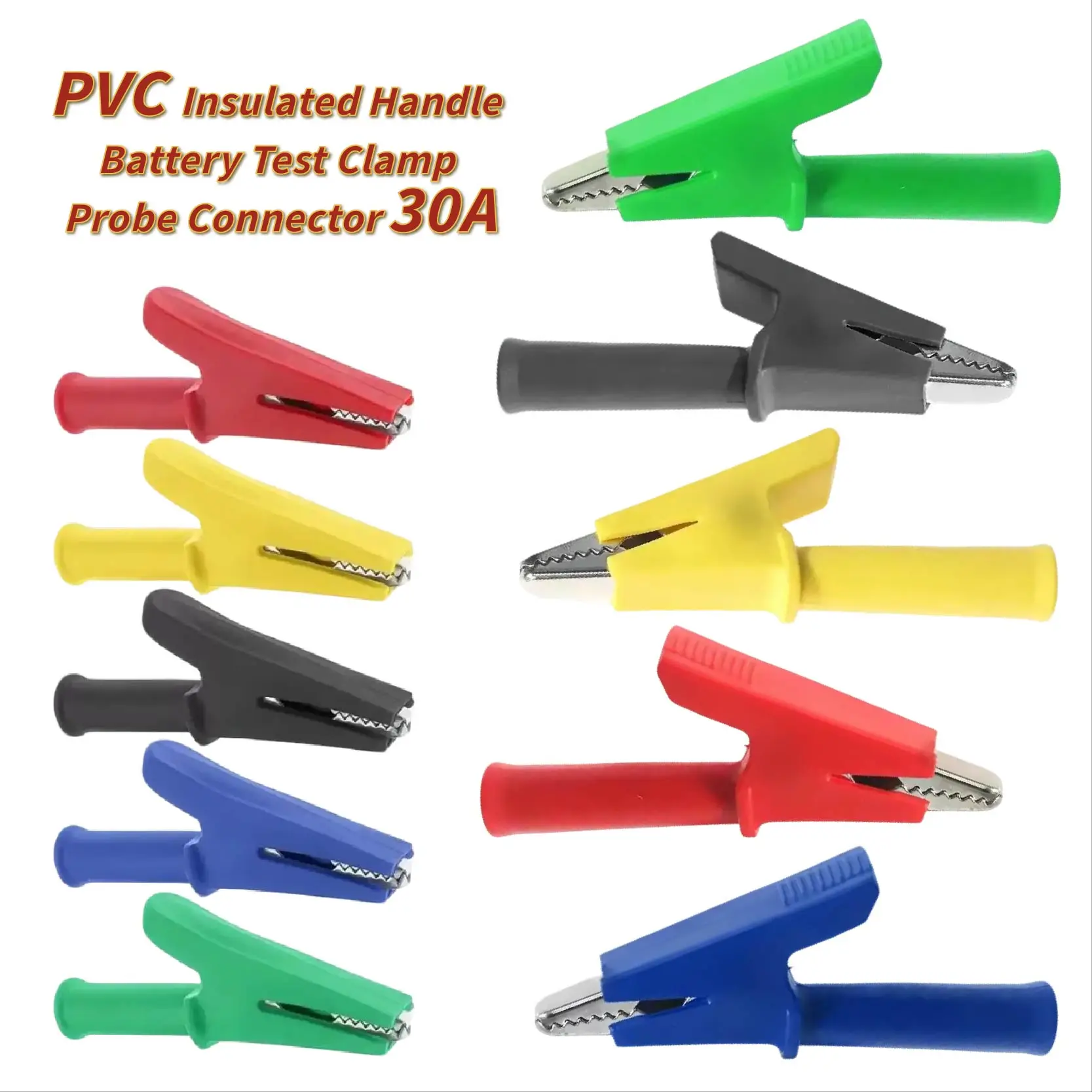 Red+black 30A PVC Alligator Crocodile Clip Clamp Socket Plug Handle Test Cable Probe 4mm Banana Plug Electric Battery 5pcs