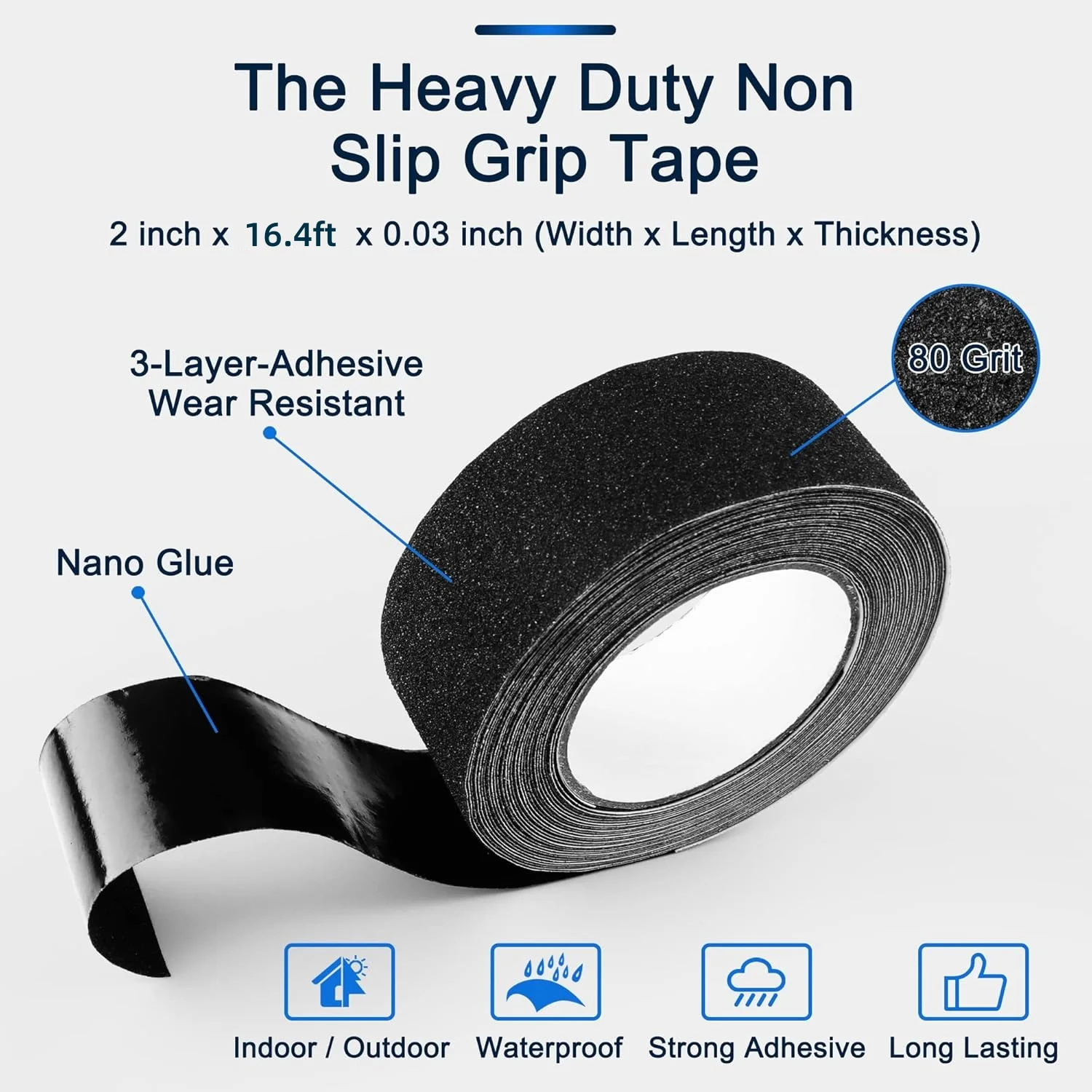Black anti slip tape, anti slip grip tape, applied to bathtubs, boats, stairs, transparent, soft, comfortable barefoot (black)