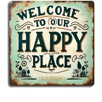 1pc Rustic Sign Welcome to Our Happy Place Metal Tin Sign 8x8 Inch Charming Vintage Wall Art Family Home  Antique Farmhouse