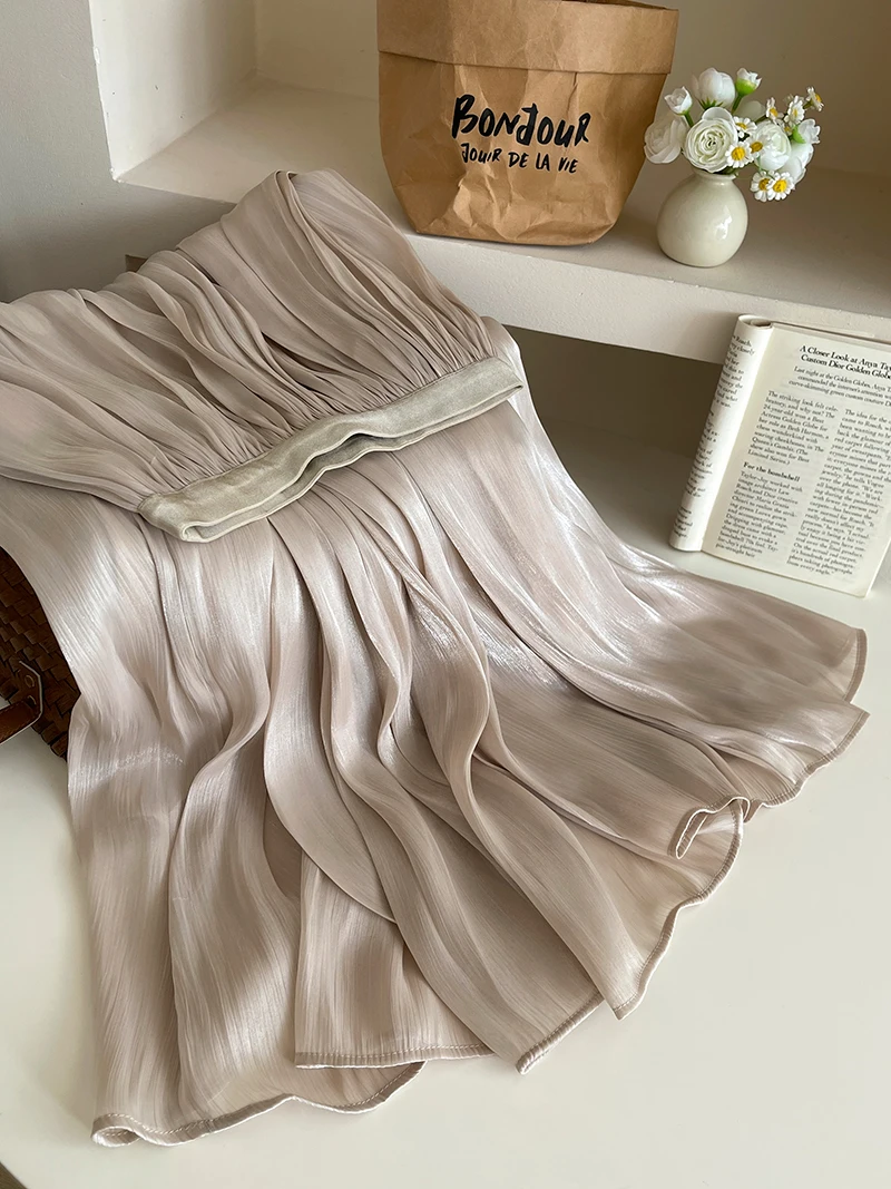 2025 Spring/Summer New Luster  A-line Women Skirt Solid Color High Waist French Paris Style Elegant Asymmetrical Skirt image 5