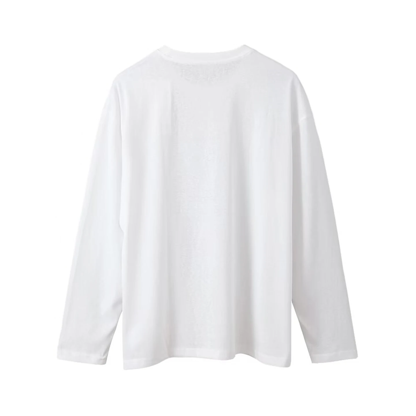 Luźna, codzienna, długa koszulka damska z nadrukiem, dopasowany krój, okrągły dekolt, regularna długość, jesień 2025, top damski.