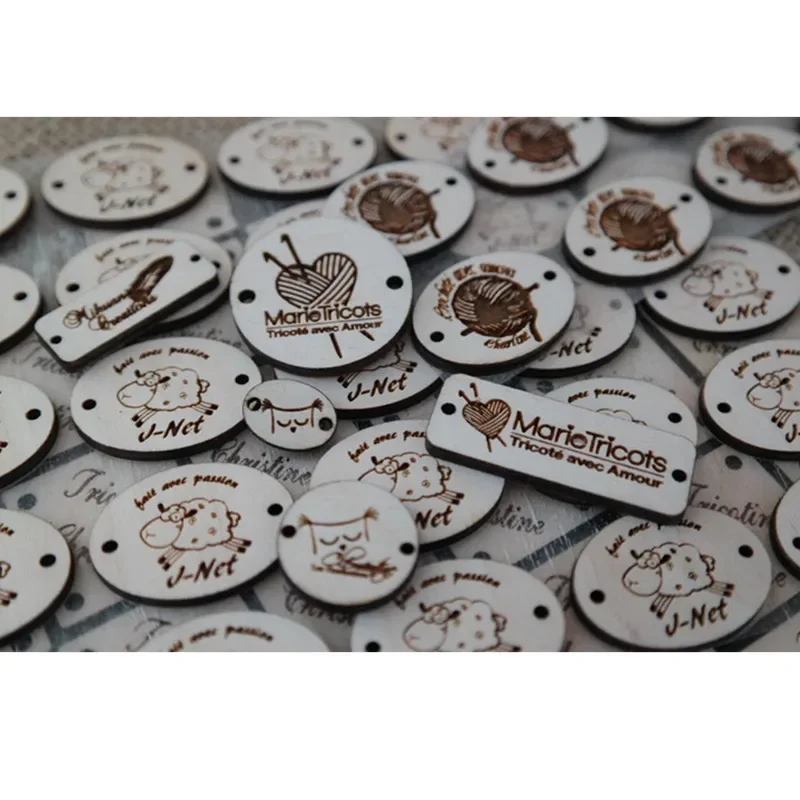 30pcs Handmade wooden tags customize logo Sewing wood labels for knitting clothing Rectangle round oval hats tag DIY Accessories