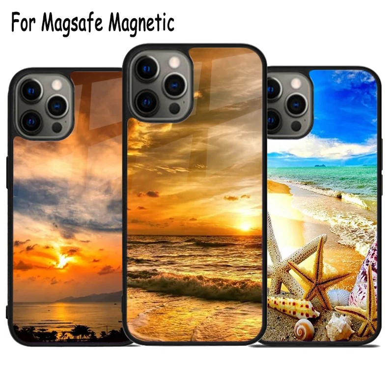 Beach Sea Sky Wireless Charge Magsafe Phone Case For iPhone 15 16 14 13 11 12 Pro Max Plus Magnetic Bumper Cover