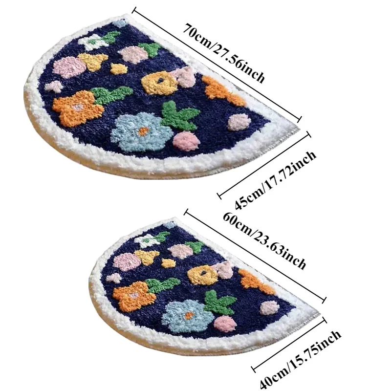 Household Cartoon Cute Semicircle Floor Mat Plush Bathroom Rug Water Absorption Nonslip Door Carpet for Bathroom Kitchen Bedroom