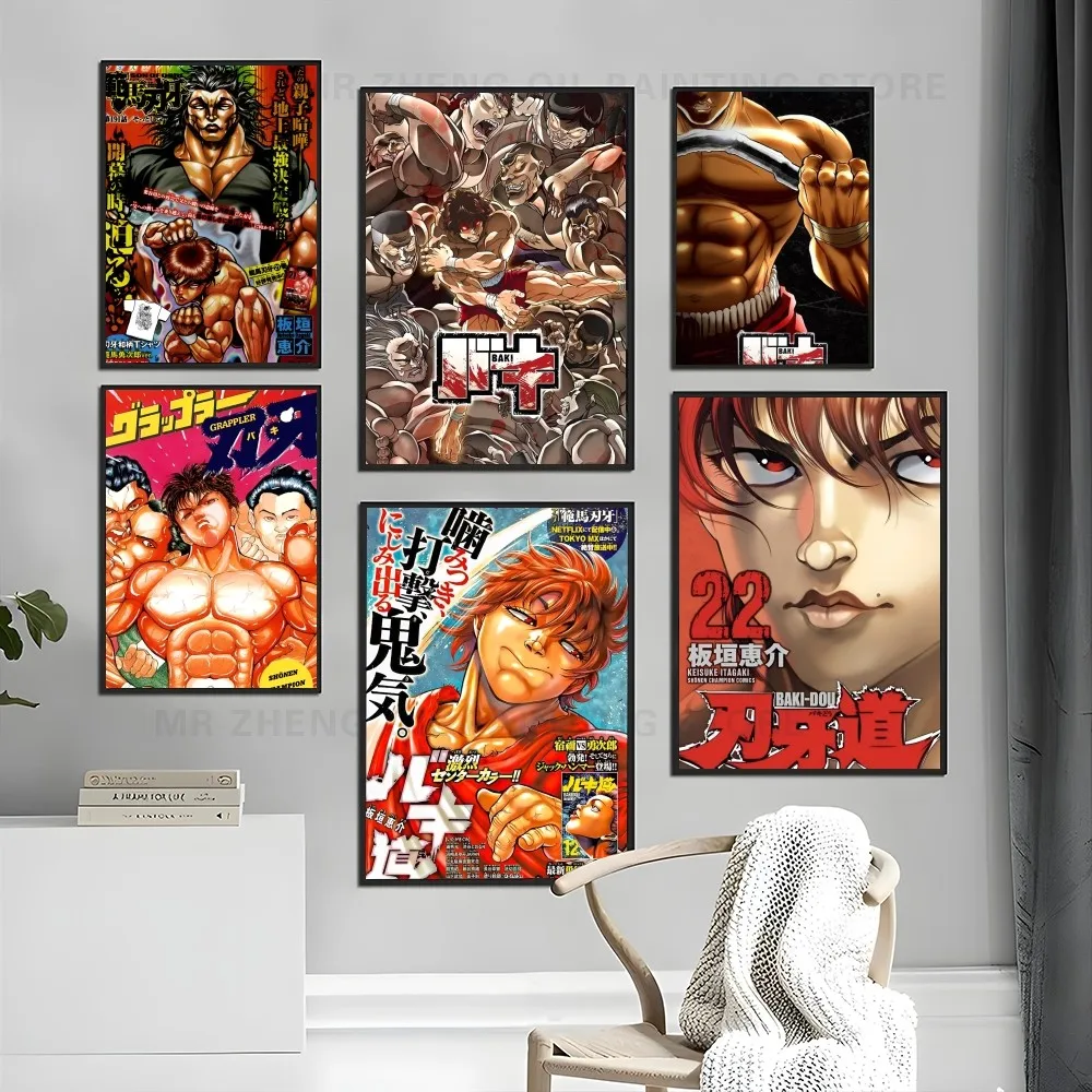 1PC Hanma Baki Grappler Poster Classic Movie Poster Self-adhesive Art Waterproof Paper Sticker Coffee House Bar Room Wall Decor