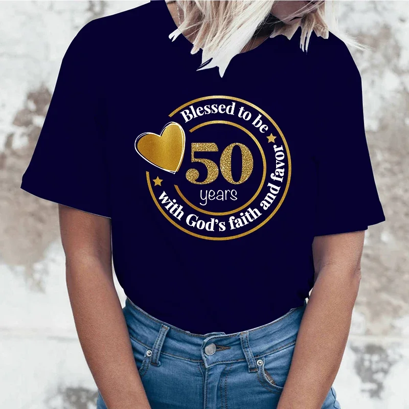 

(Premium T-shirt)Funny Her Day Her Way Fabulous 50Th Birthday Squad Letter Printing T-Shirts For Women Summer Tee Shirt