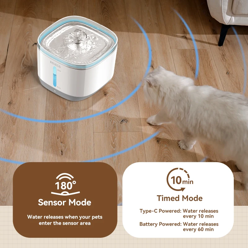 ROJECO Wireless Cat Drinking Fountain with Dual Radar Sensor Automatic Cats Water Fountain for Pets Dogs Smart Water Dispenser