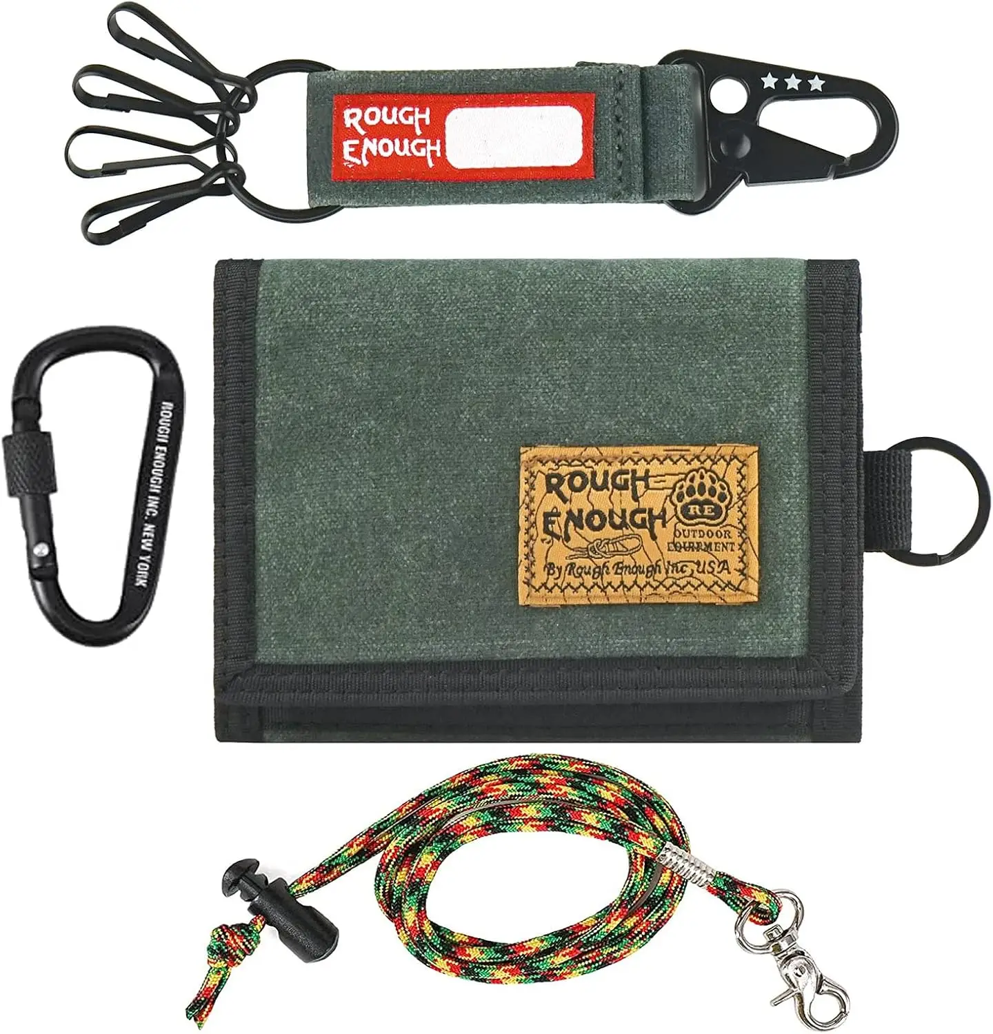 

Rough Enough Boys Wallet for Teen Boys Kids Youth with Tactical Keychain Neck Lanyard Carabiner