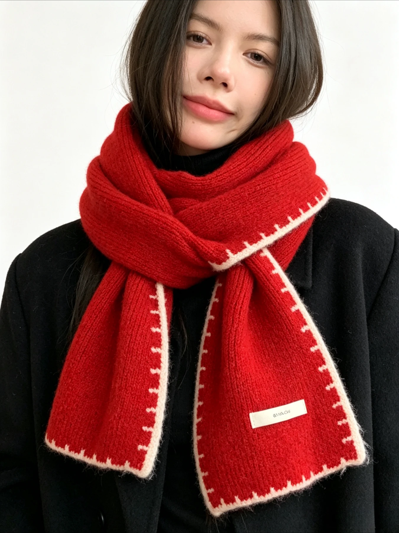 Women'S Fashion Labels - Women Contrast Stitched Edge Knit Scarf