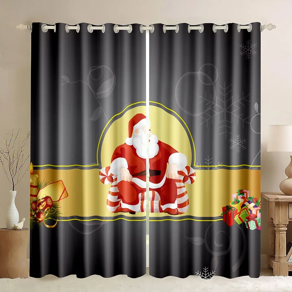 Vintage Christmas Santa Claus Classical Xmas Santa Presents,Deer Elk Print Living Room Bedroom Window Blackout Curtains,1 Panel