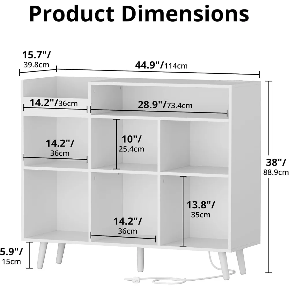 خزانة تخزين من الفينيل الحديثة لمنتصف القرن، حامل مشغل تسجيل كبير، طاولة وحدة تحكم الوسائط مع رف مفتوح #2