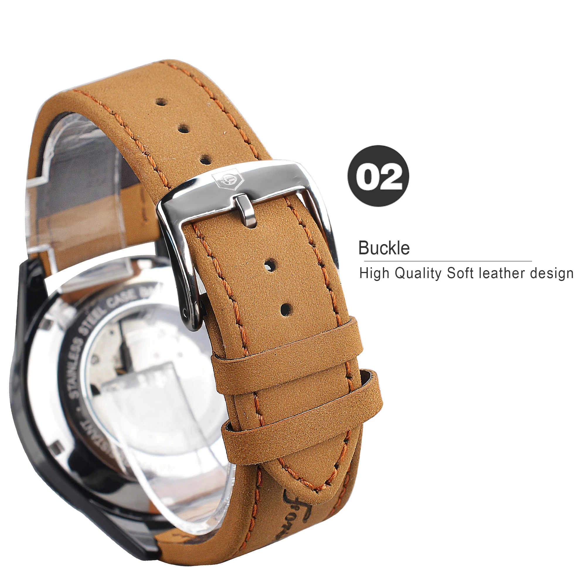 Forsining 3 Dial Clock Sport Military Mens Watch Calendar Classic Automatic Mechanical Watch Genuine Leather Outdoor Wristwatch