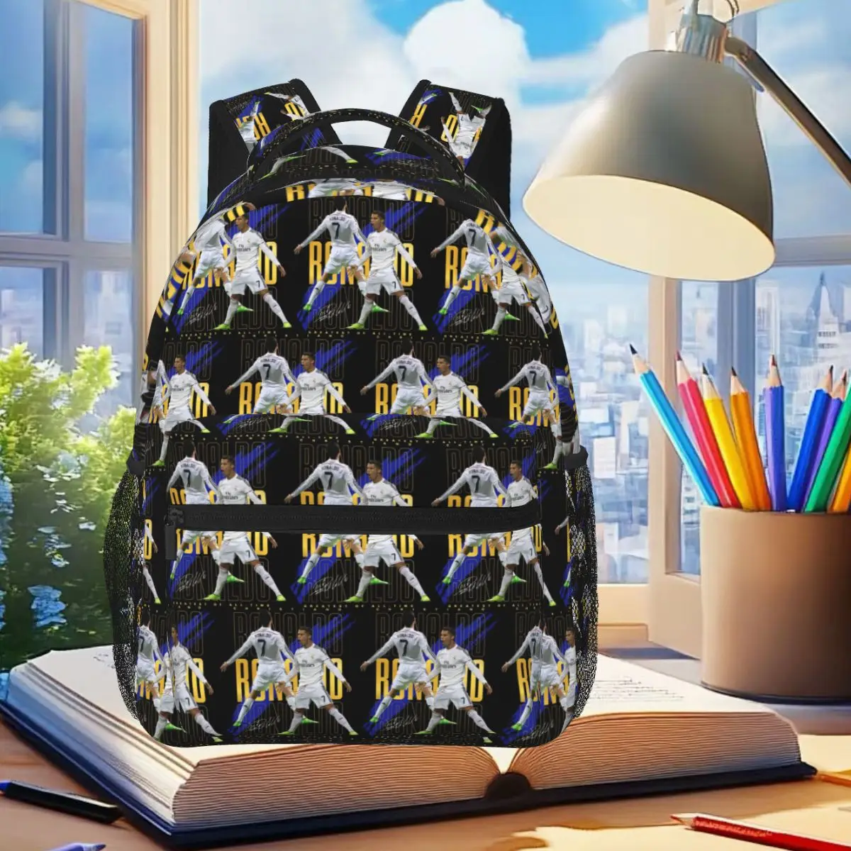 

Cristiano Ronaldo Suuiii! Backpack Student Boys Girls BookBag Children School Bag Laptop Shoulder Bags for Men Women