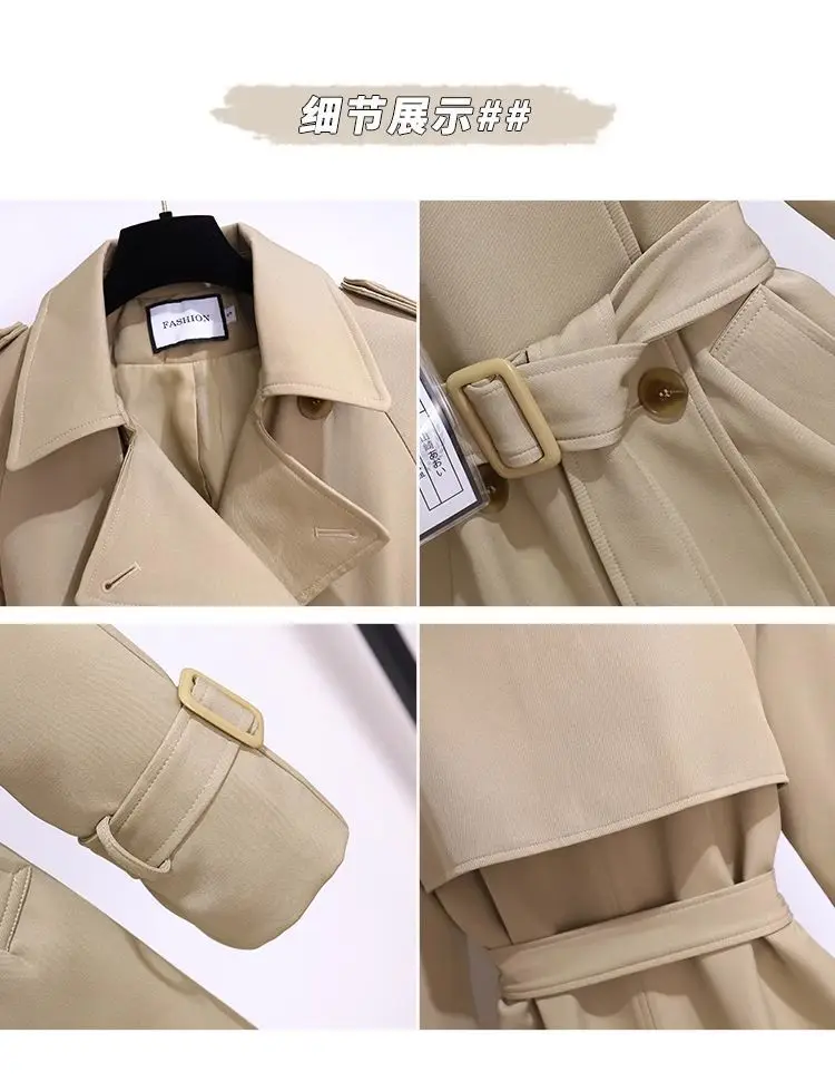 Women's Windbreaker 2026 Spring Autumn New Slim Double-breasted Temperament Coat With Belt Female Mid Length Casual Trench Coat